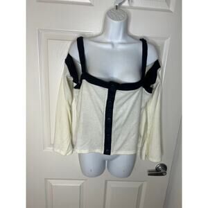 Soncy Women's Off-Shoulder Ribbed Crop Top White/Blue NEW ~ Size 2 (18/20)